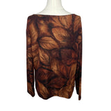 Chicos Design Brown And Orange Autumn Leaf Print Long Sleeve Womens Shirt Sz 3