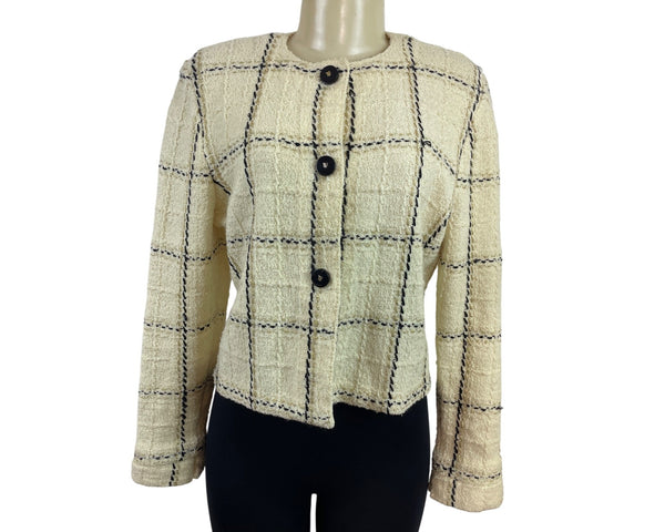 Mike Korwin Women’s Cream Jacket With Black & Gold Checkered Pattern Button