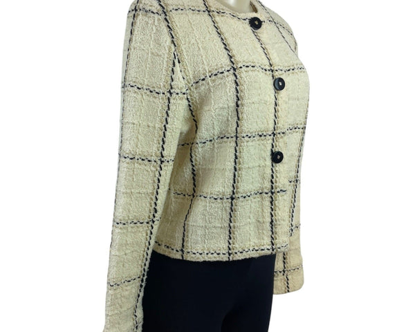 Mike Korwin Women’s Cream Jacket With Black & Gold Checkered Pattern Button