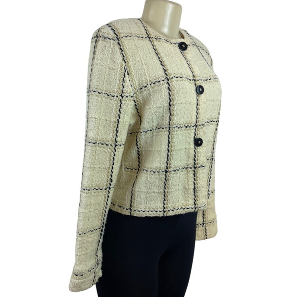 Mike Korwin Women’s Cream Jacket With Black & Gold Checkered Pattern Button