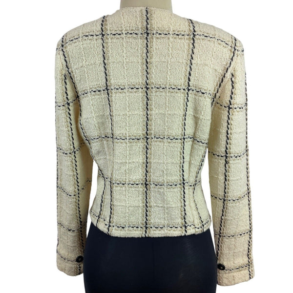 Mike Korwin Women’s Cream Jacket With Black & Gold Checkered Pattern Button