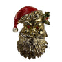 Vintage Santa Claus Christmas Brooch Pin Gold Tone Red Rhinestones Adorned