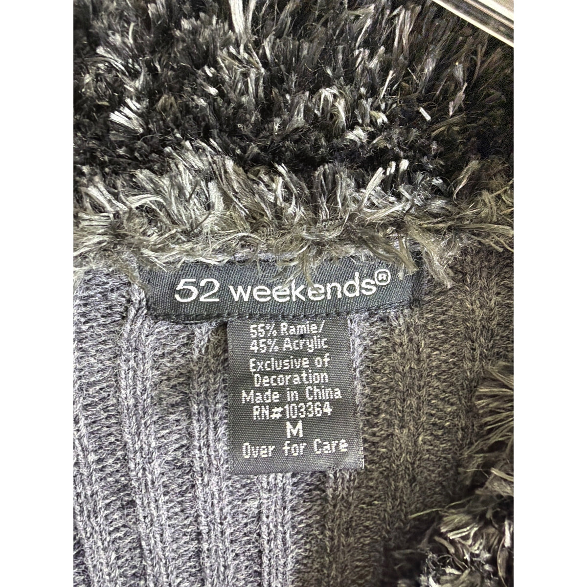 52 Weekends Womens Gray Ribbed Long Cardigan Fuzzy Trimmed Collar & Cuffs Medium