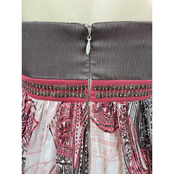 BCBG Maxazria Sleeveless Empire Waist Dress Brown/Pink Paisley Print Size 0