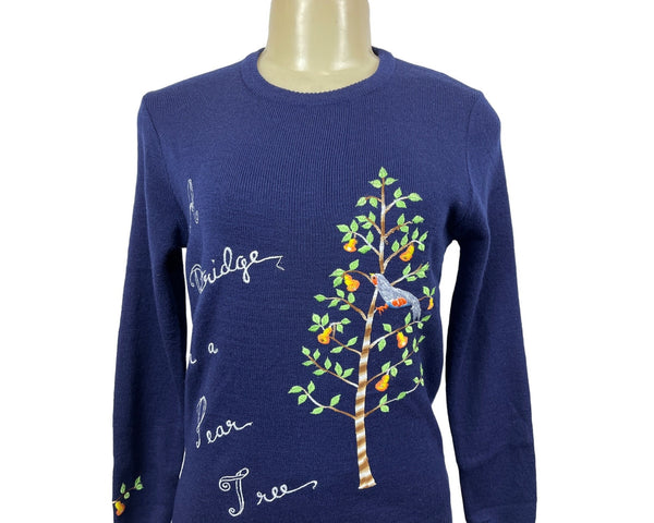 Cyn Totles Women's Dark Blue Pear Tree Design Sweatshirt Size M