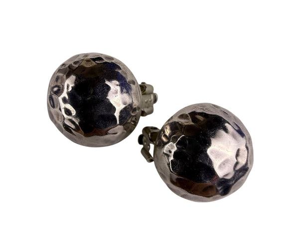 Vintage Sterling Silver Hammered Clip-On Ball Earrings Retro Style Jewelry