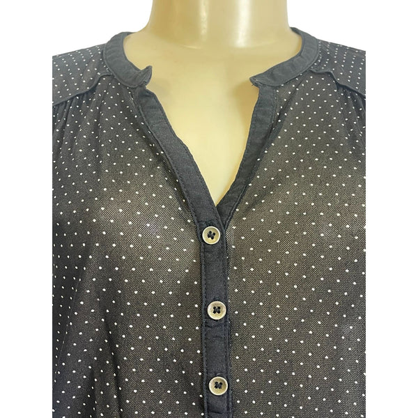 The Limited Womens Polka Dot Henley Blouse Button Detail 3/4 Sleeves Black & White Nylon Blend Size M New