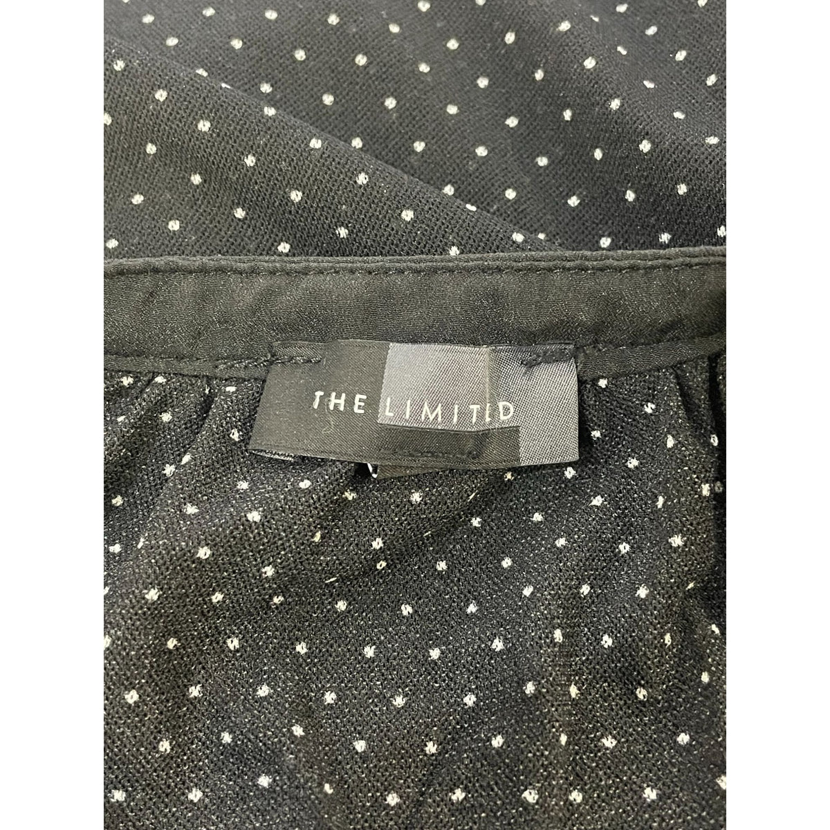 The Limited Womens Polka Dot Henley Blouse Button Detail 3/4 Sleeves Black & White Nylon Blend Size M New