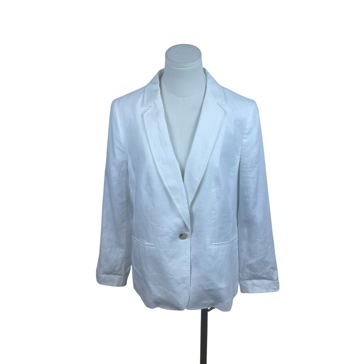Talbots Women's White Linen Blazer Classic Single Button Jacket Size 12P