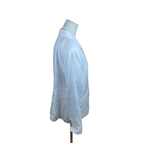 Talbots Women's White Linen Blazer Classic Single Button Jacket Size 12P