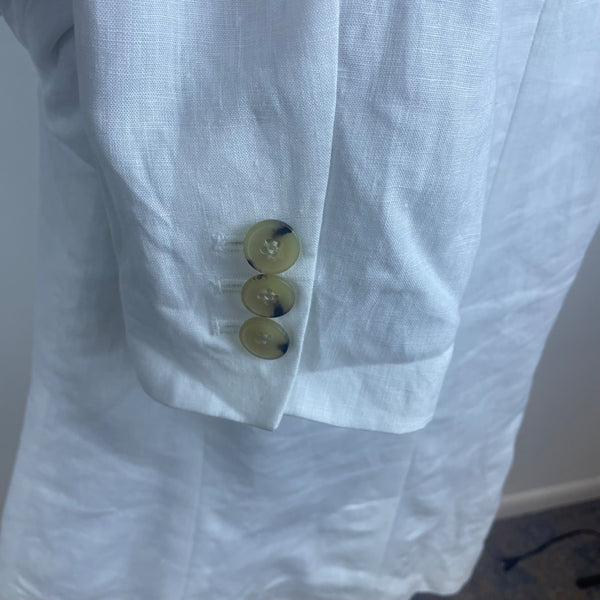 Talbots Women's White Linen Blazer Classic Single Button Jacket Size 12P