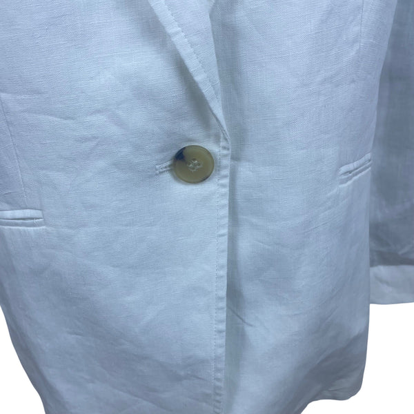 Talbots Women's White Linen Blazer Classic Single Button Jacket Size 12P