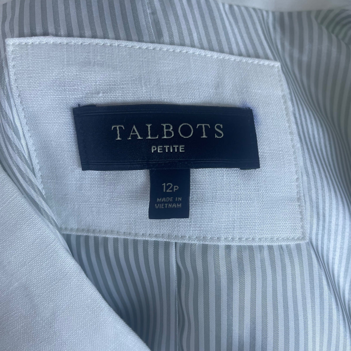 Talbots Women's White Linen Blazer Classic Single Button Jacket Size 12P