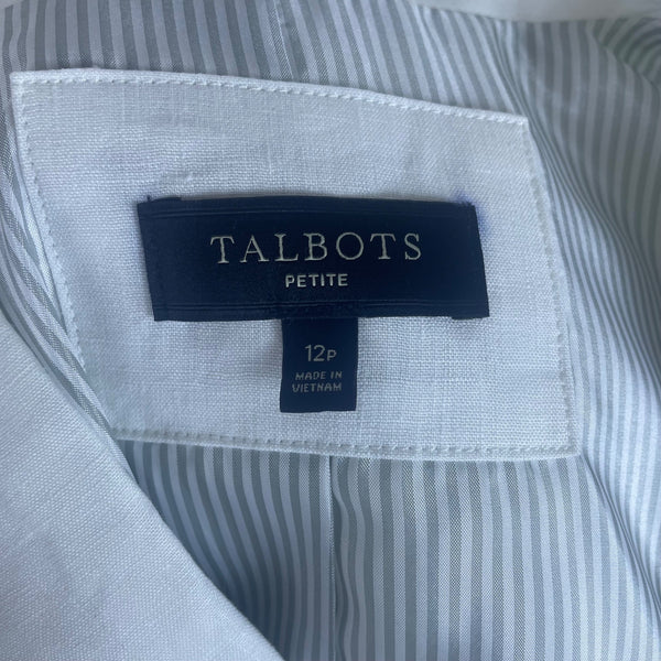 Talbots Women's White Linen Blazer Classic Single Button Jacket Size 12P