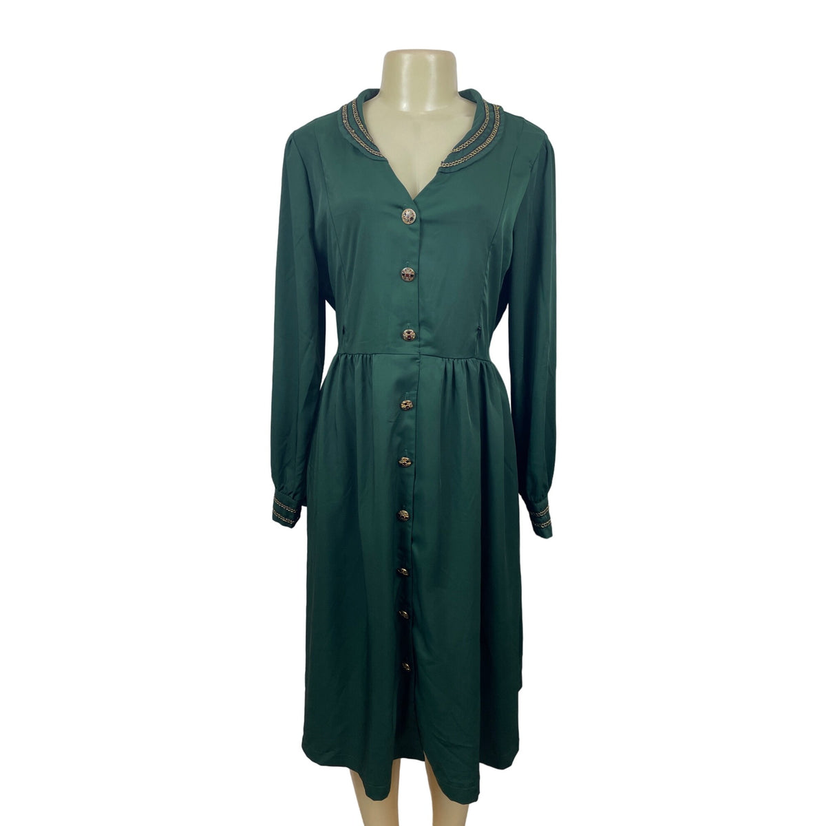 XSL Women’s Green Zip Up pockets Button Arm Dress