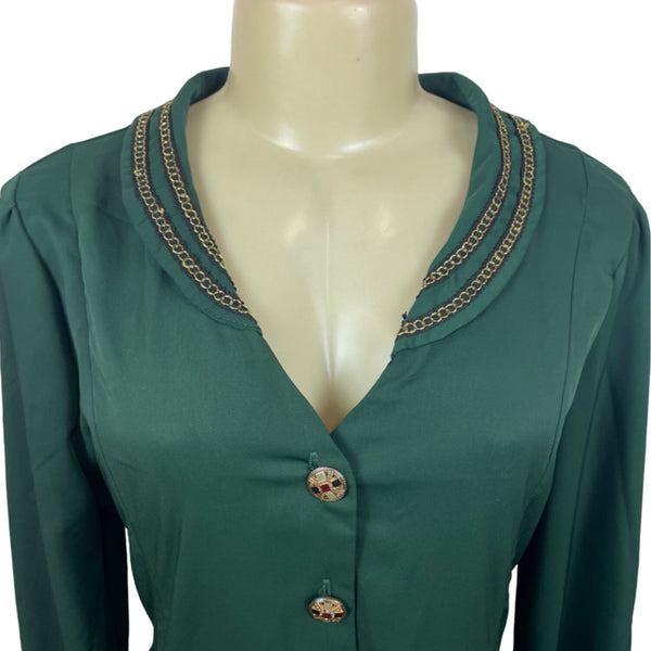 XSL Women’s Green Zip Up pockets Button Arm Dress