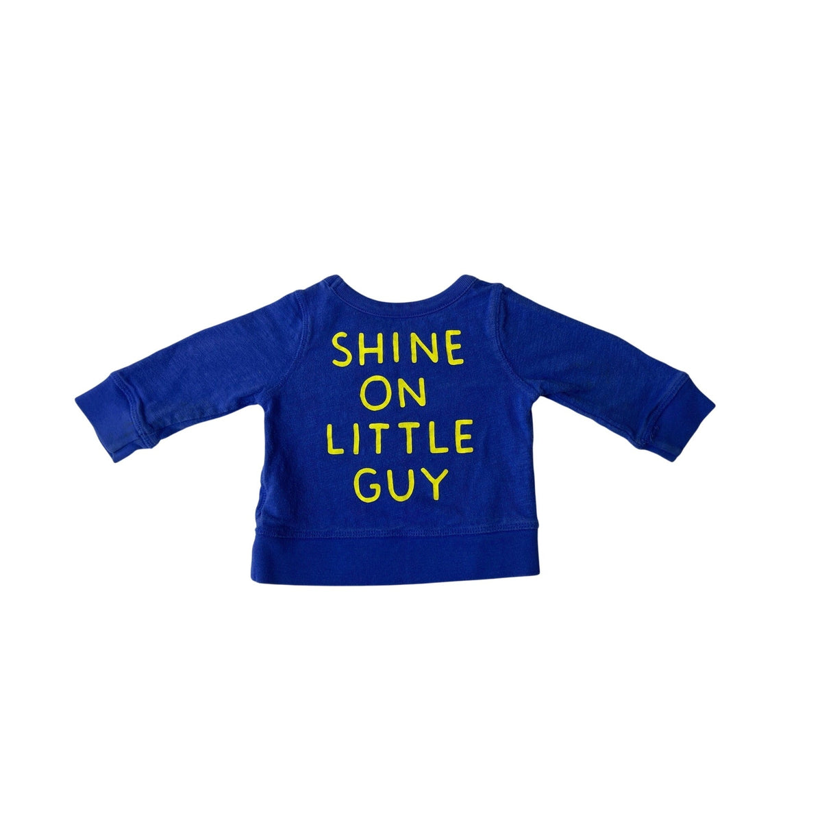 Baby Gap Blue Sweatshirt With Sun Graphic & "Shine On Little Guy" Text Sz 6-12M