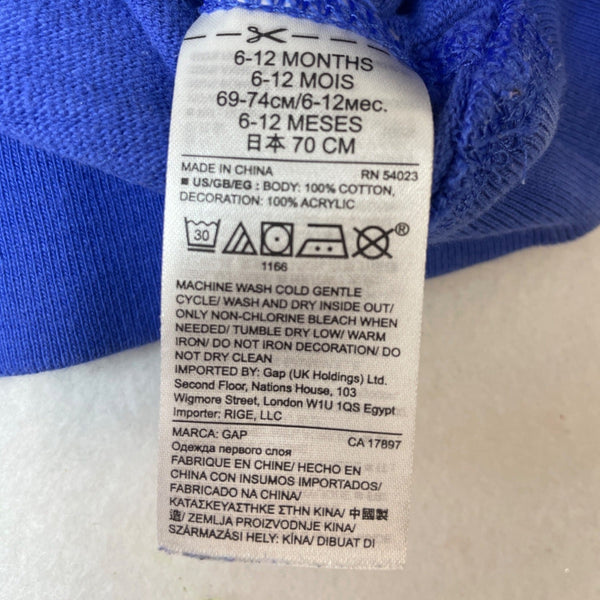 Baby Gap Blue Sweatshirt With Sun Graphic & "Shine On Little Guy" Text Sz 6-12M