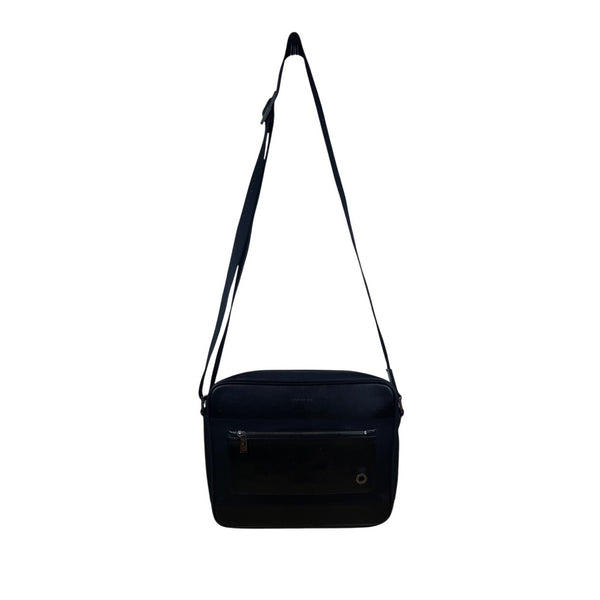 Givenchy Black Leather & Nylon Embossed Logo Zippered Top Messenger Bag Sz L