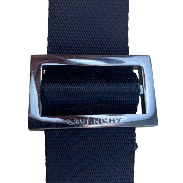 Givenchy Black Leather & Nylon Embossed Logo Zippered Top Messenger Bag Sz L