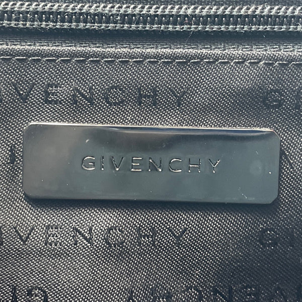 Givenchy Black Leather & Nylon Embossed Logo Zippered Top Messenger Bag Sz L