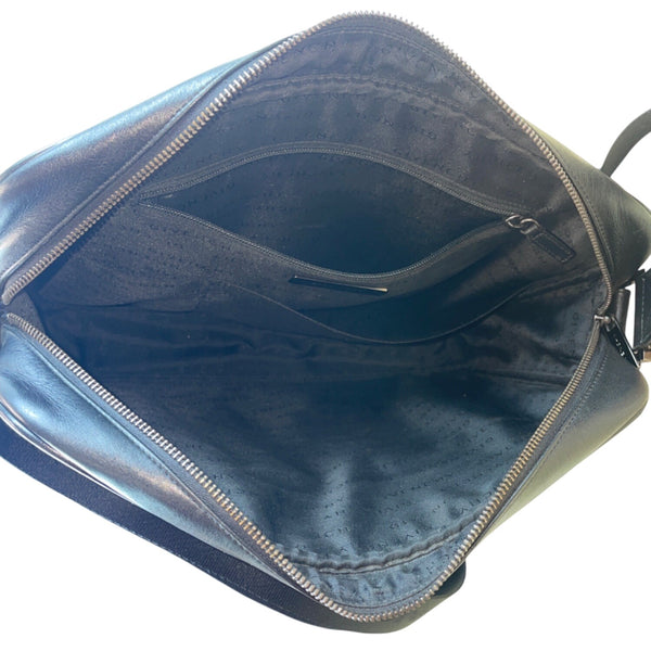 Givenchy Black Leather & Nylon Embossed Logo Zippered Top Messenger Bag Sz L