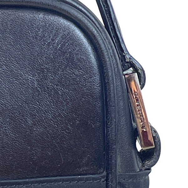 Givenchy Black Leather & Nylon Embossed Logo Zippered Top Messenger Bag Sz L