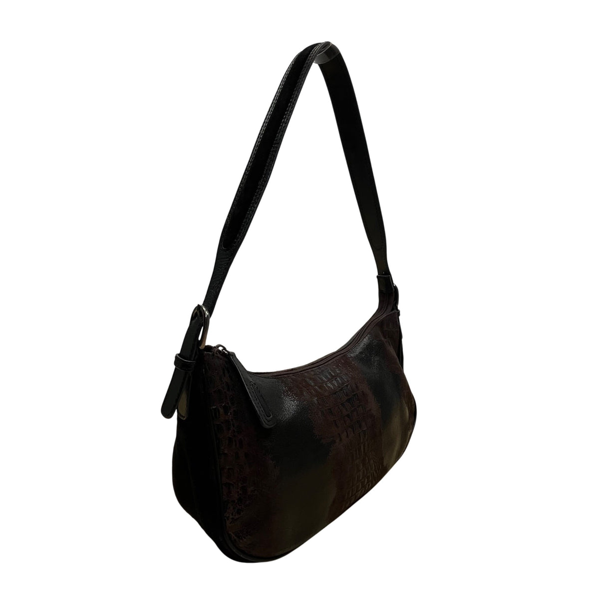 Sondra Roberts Women’s Black & Brown Crocodile Embossed Leather Shoulder Bag