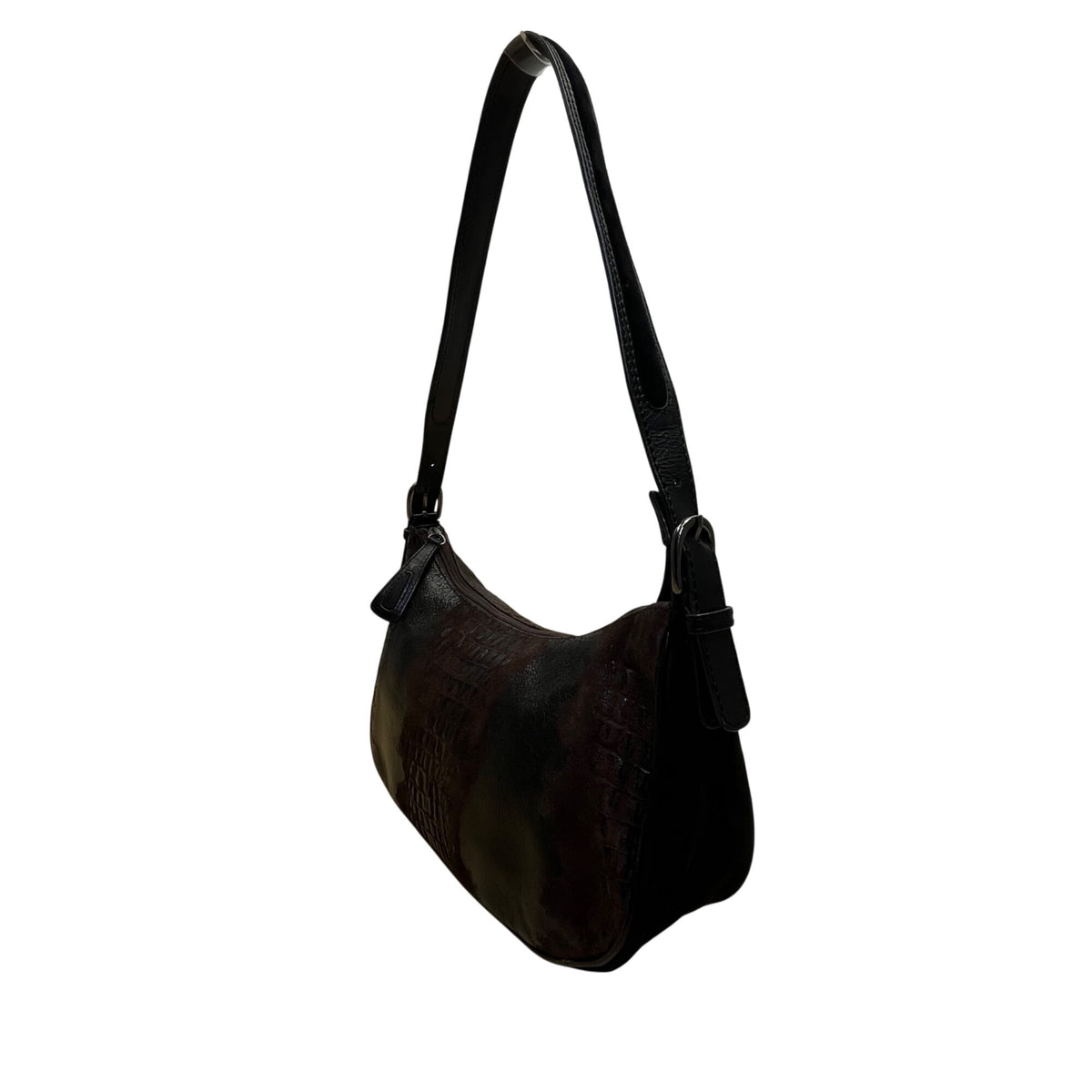 Sondra Roberts Women’s Black & Brown Crocodile Embossed Leather Shoulder Bag