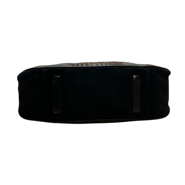 Sondra Roberts Women’s Black & Brown Crocodile Embossed Leather Shoulder Bag