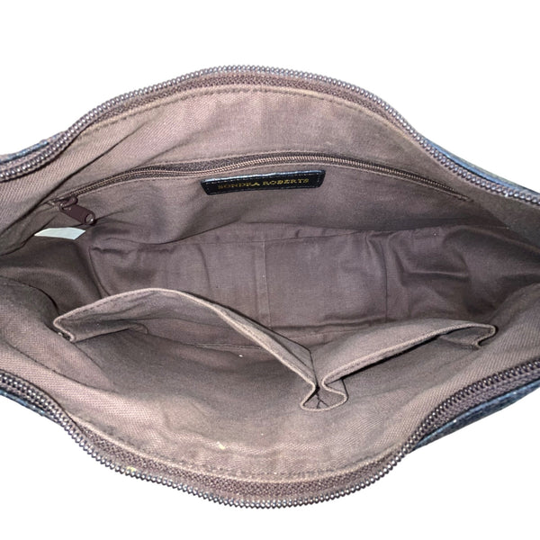 Sondra Roberts Women’s Black & Brown Crocodile Embossed Leather Shoulder Bag