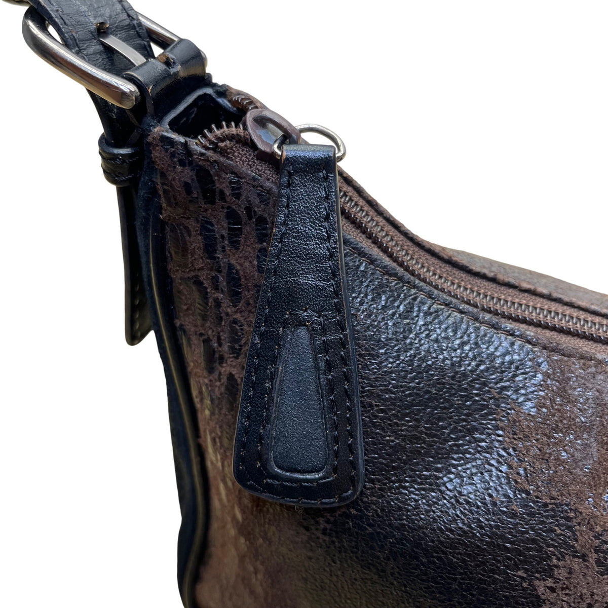 Sondra Roberts Women’s Black & Brown Crocodile Embossed Leather Shoulder Bag