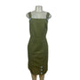 E.C. Star Women's Olive Green Sleeveless Denim Button Accent Midi Dress Sz L