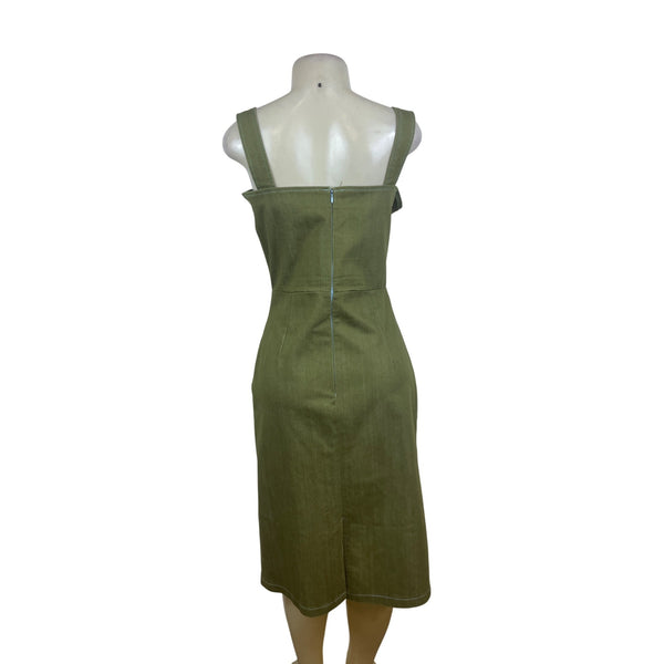 E.C. Star Women's Olive Green Sleeveless Denim Button Accent Midi Dress Sz L