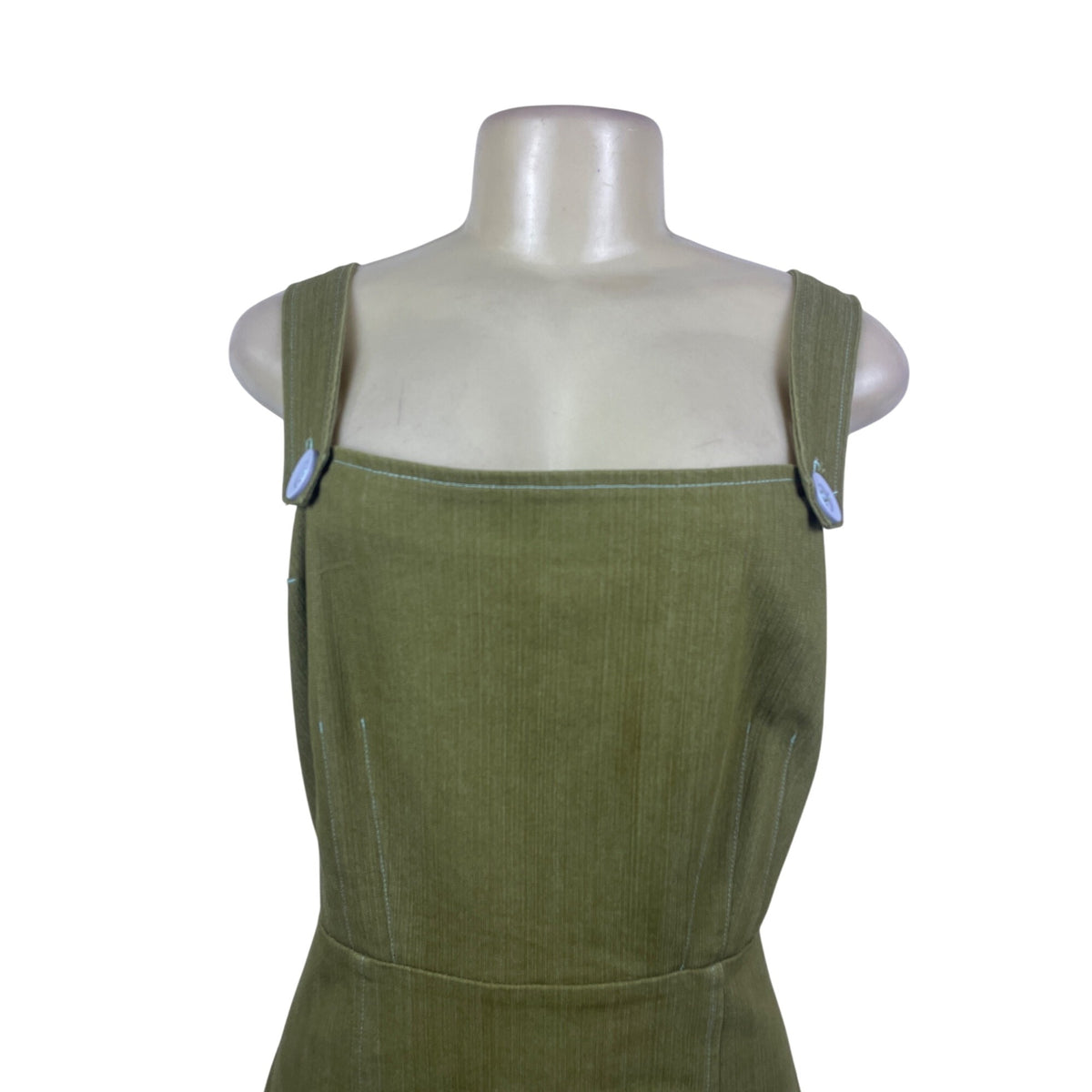 E.C. Star Women's Olive Green Sleeveless Denim Button Accent Midi Dress Sz L