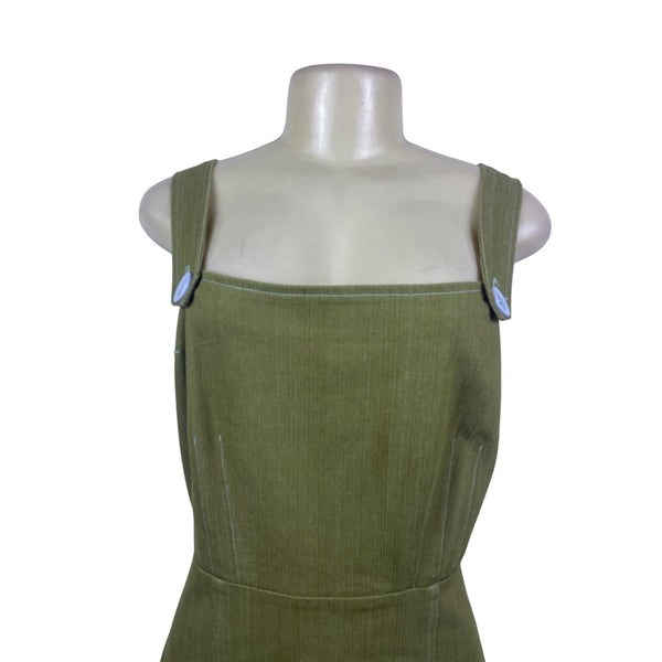 E.C. Star Women's Olive Green Sleeveless Denim Button Accent Midi Dress Sz L