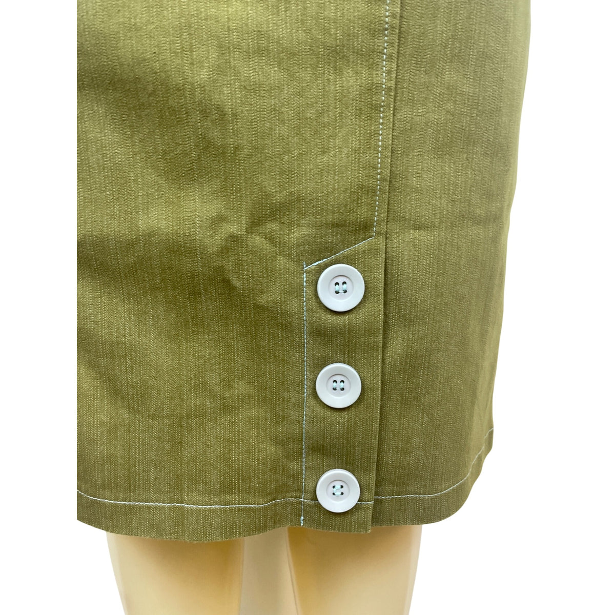 E.C. Star Women's Olive Green Sleeveless Denim Button Accent Midi Dress Sz L