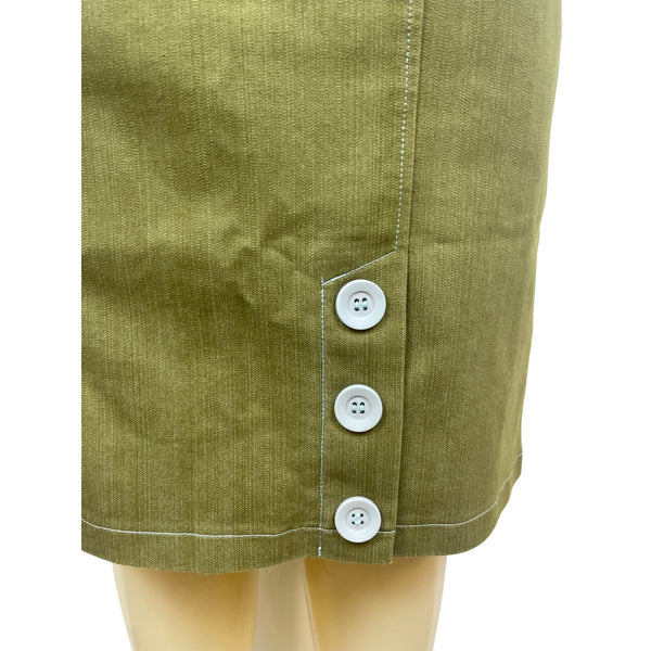 E.C. Star Women's Olive Green Sleeveless Denim Button Accent Midi Dress Sz L