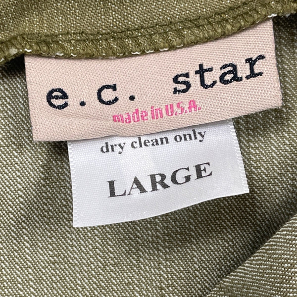 E.C. Star Women's Olive Green Sleeveless Denim Button Accent Midi Dress Sz L