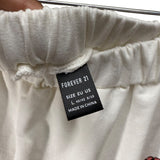 Forever 21 Womens White Cotton Jogger Pants Logo Embroidered Elastic Waist Size L