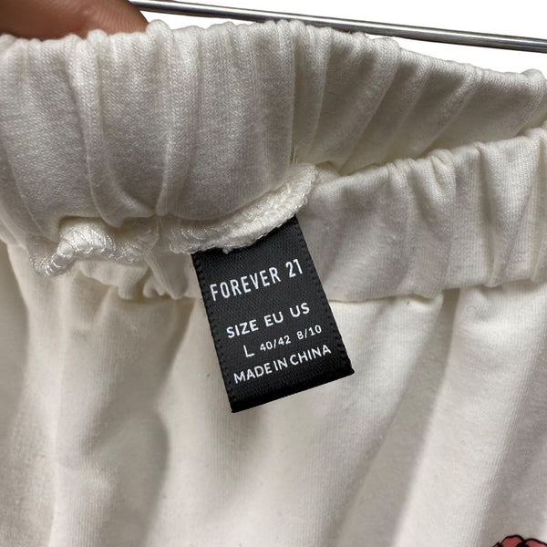 Forever 21 Womens White Cotton Jogger Pants Logo Embroidered Elastic Waist Size L