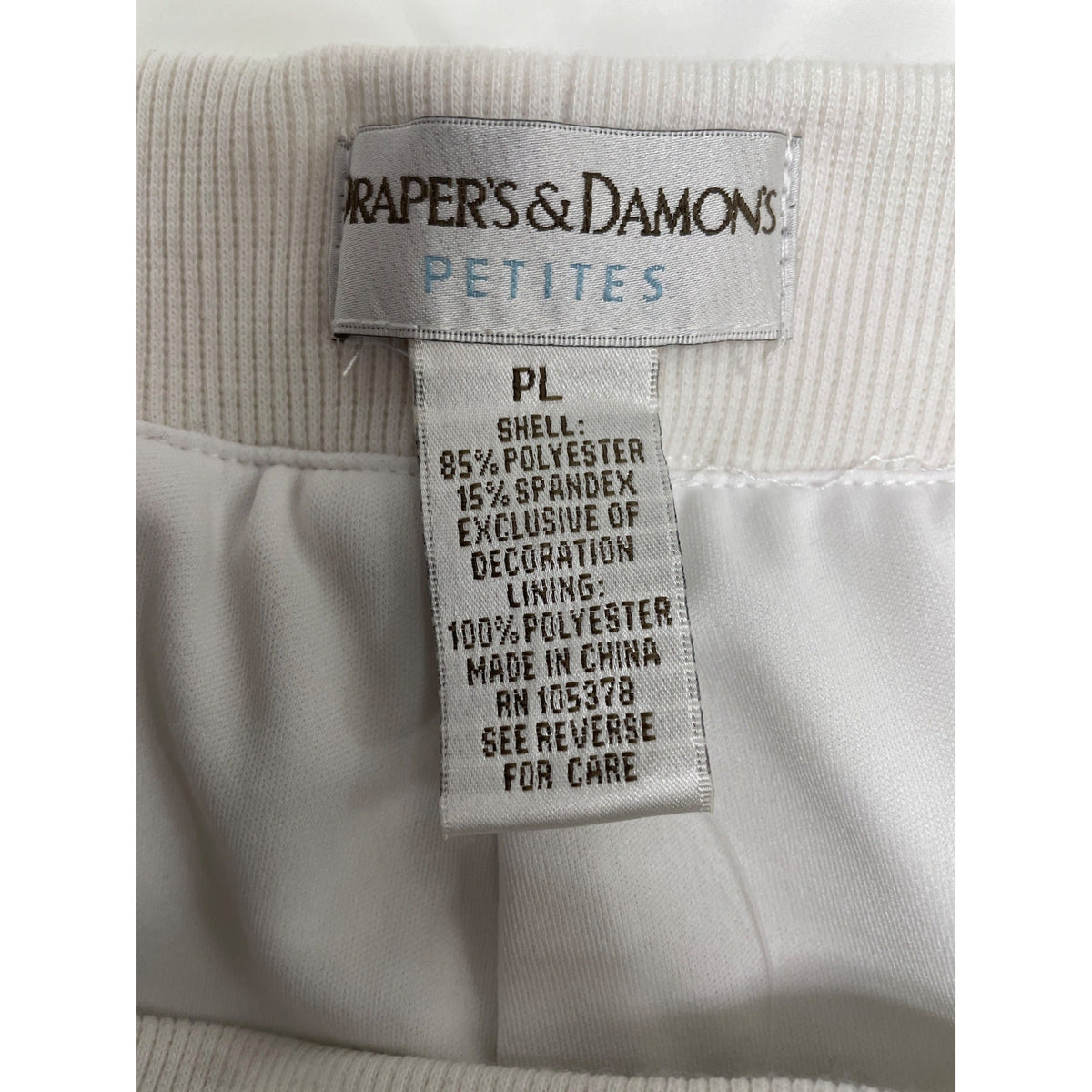 Drapers & Damons Women’s Petite Lrg White Stretch Pull-On Pants Sz PL - New