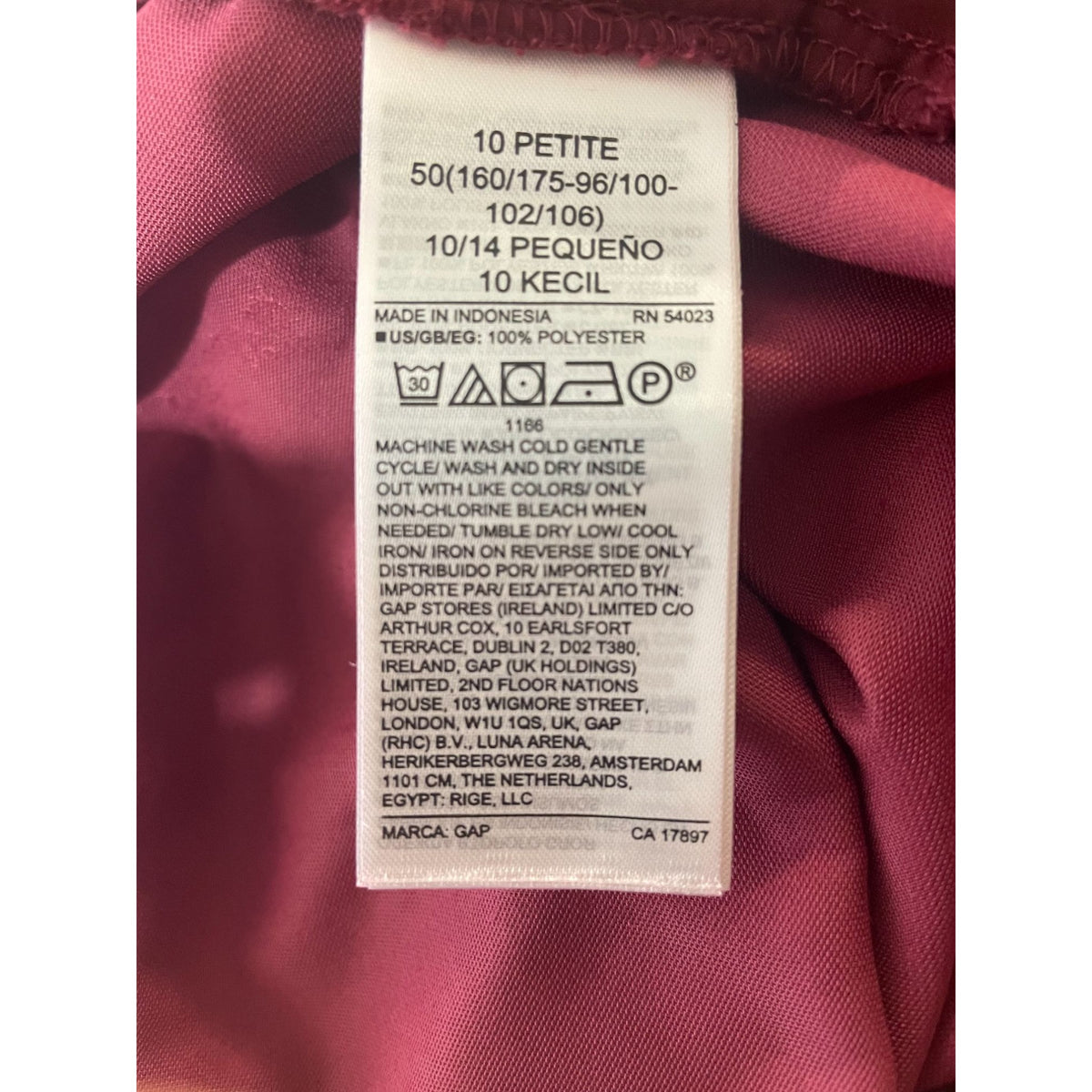 GAP Red Velvet Pants Size 10 Petite Made In Indonesia New