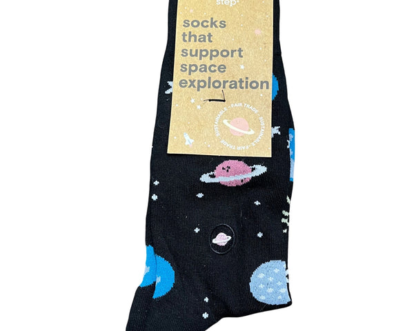 Conscious Step Unisex Black Organic Cotton Space Exploration Socks Size S