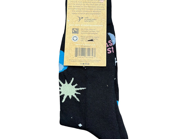 Conscious Step Unisex Black Organic Cotton Space Exploration Socks Size S