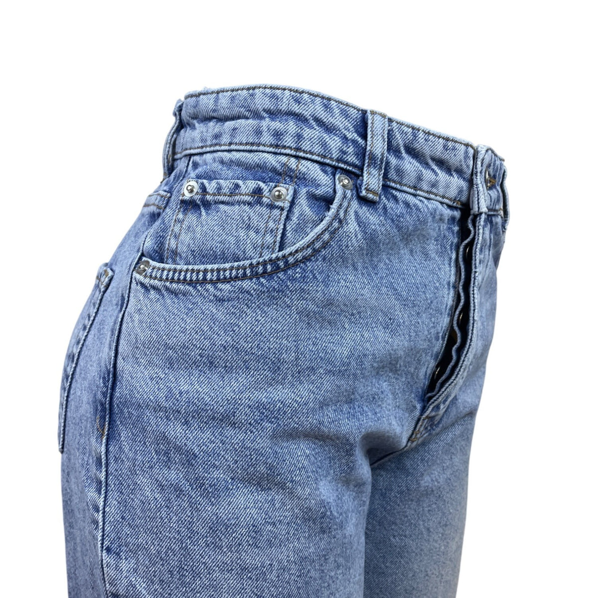 Zara Women's Blue Washed Denim High-Rise Crop Jeans With Frayed Hem Sz 6