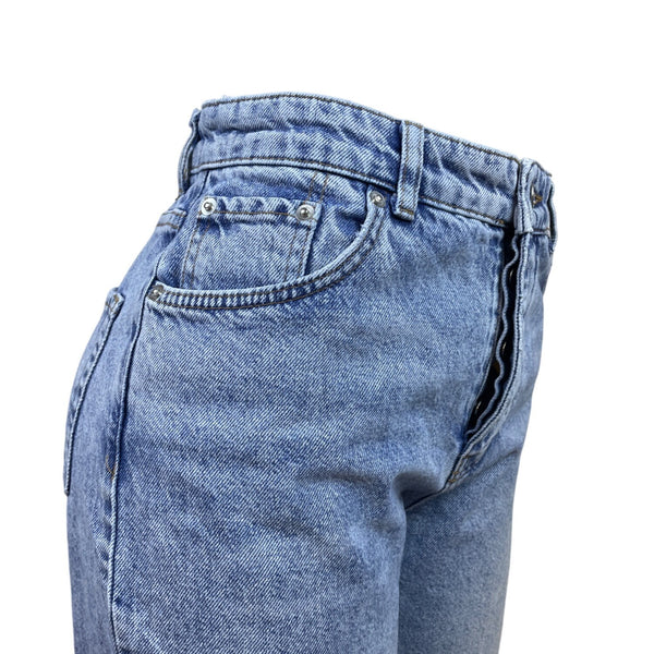 Zara Women's Blue Washed Denim High-Rise Crop Jeans With Frayed Hem Sz 6