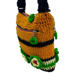Handmade Orange Knitted Boho Small Crossbody Shoulder Bag with Flower Details