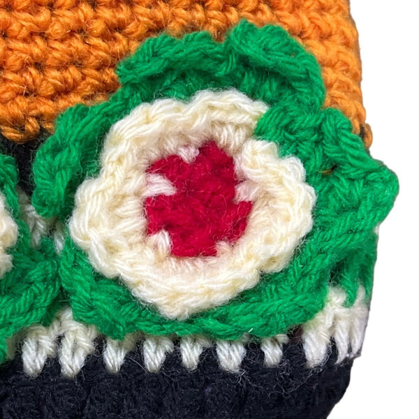 Handmade Orange Knitted Boho Small Crossbody Shoulder Bag with Flower Details