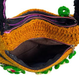 Handmade Orange Knitted Boho Small Crossbody Shoulder Bag with Flower Details